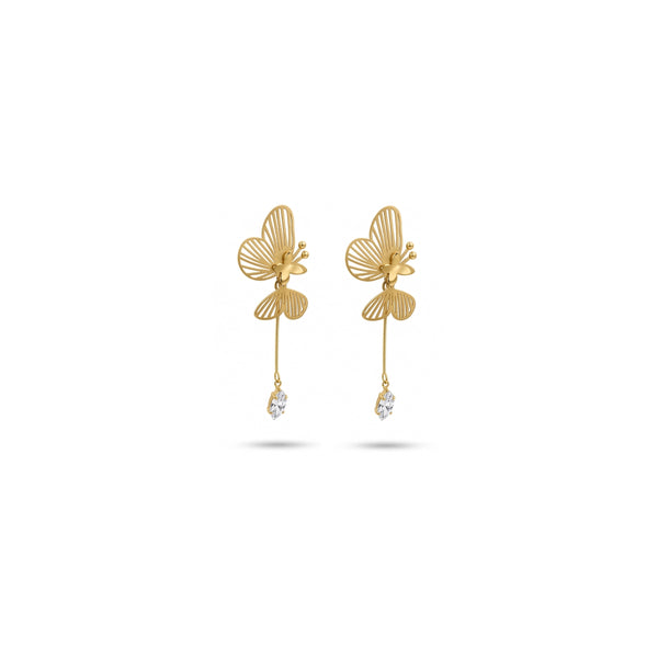 Calastara Flutter Crystal Gold Drop Earrings for Women