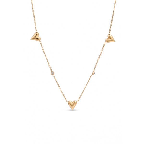 Calastara Triple Heart Crystal Gold Necklace for Women