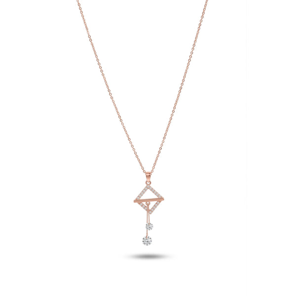 Calastara Rose Gold Geometric Crystal Drop Pendant Necklace for Women