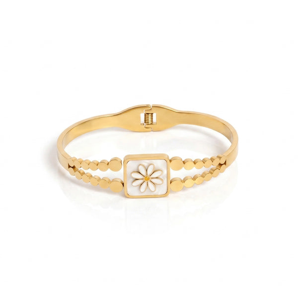 Calastara Daisy Pearl Charm Gold Bracelet for Women