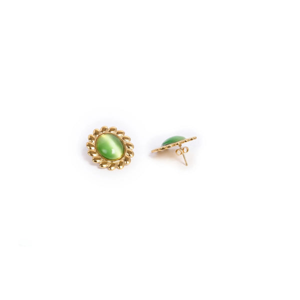 Calastara Vintage Mint Green Cat Eye Stone Stud Earrings for Women