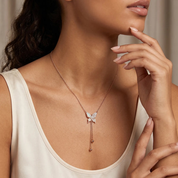 Calastara Flutter Butterfly Rose Gold Pendant Necklace for Women