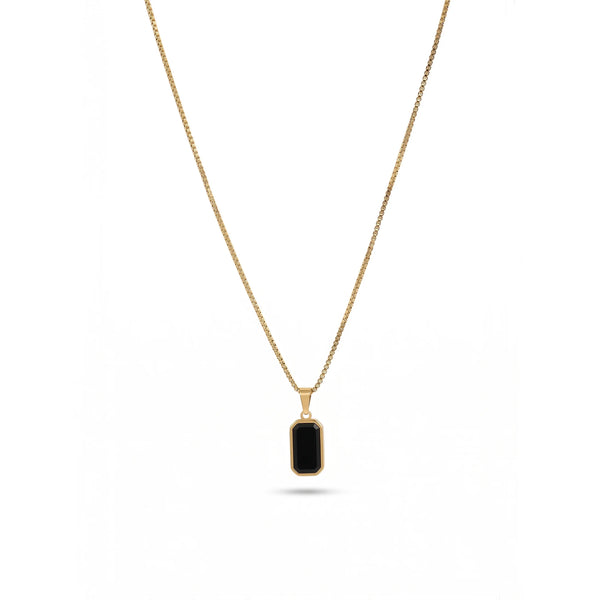 Calastara Emerald-Cut Black Onyx Bezel Pendant Box Chain Necklace for Women