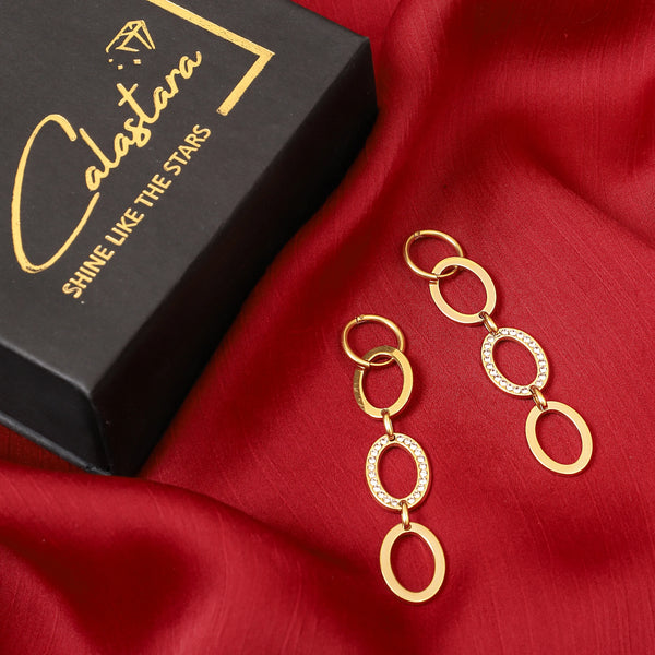 Calastara Crystal Oval Link Gold Drop Earrings for Women