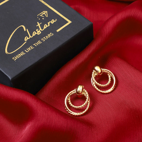 Calastara Twisted Dual Hoop Gold Earrings for Women