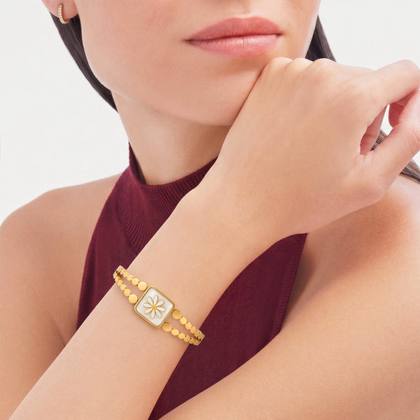 Calastara Daisy Pearl Charm Gold Bracelet for Women