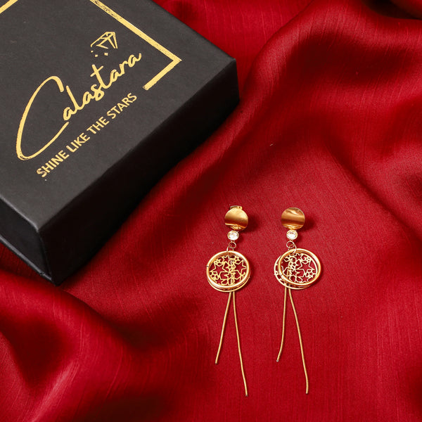 Calastara Celestial Tassel Gold Drop Earrings for Women