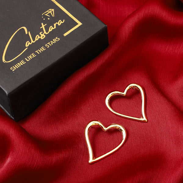 Calastara Open Heart Gold Stud Earrings for Women