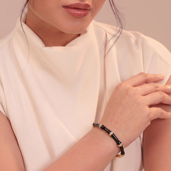 Calastara Noir Bamboo Crystal Gold Bracelet for Women