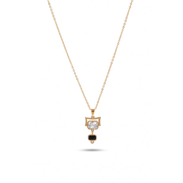 Calastara Noir Elegance Geometric Crystal Pendant Necklace for Women