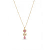 Calastara Pink Heart and Butterfly Crystal Drop Necklace in Gold for Women