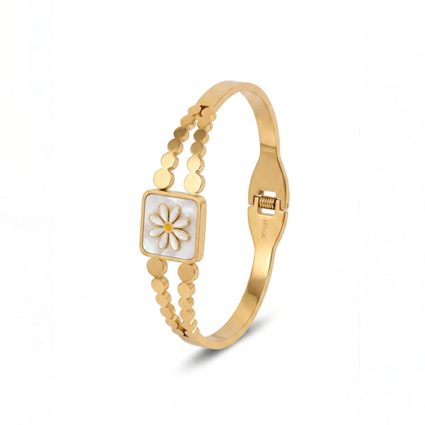 Calastara Daisy Pearl Charm Gold Bracelet for Women