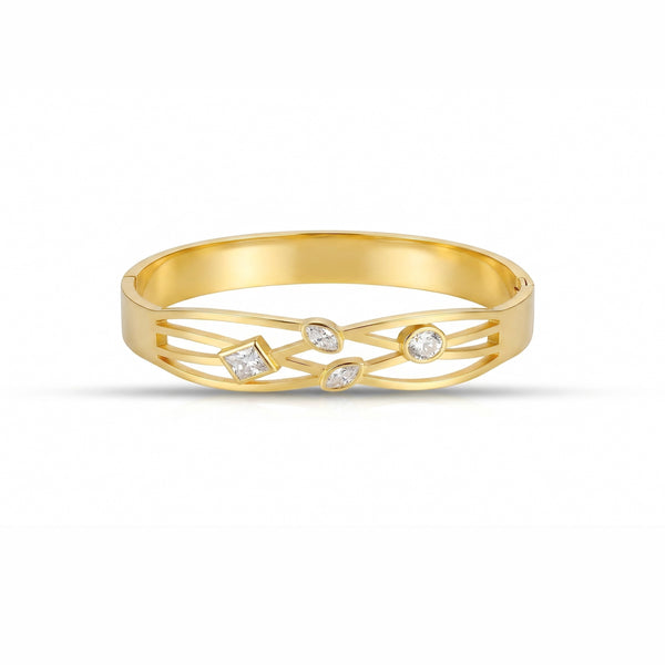 Calastara Geometric Gold Cuff Bracelet – Anti Tarnish Minimal Statement Bracelet