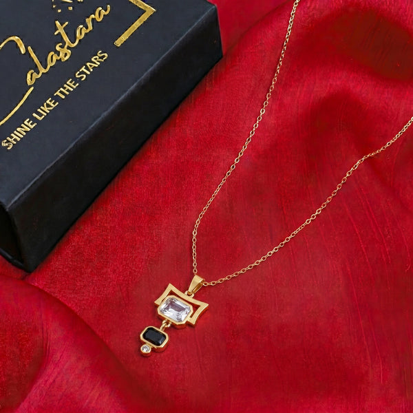 Calastara Noir Elegance Geometric Crystal Pendant Necklace for Women