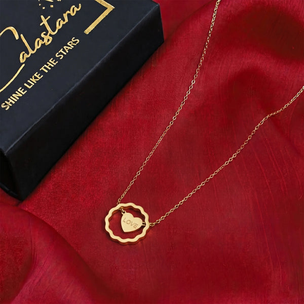 Calastara Scalloped Eternity Ring and Engraved 'Love' Heart Necklace for Women