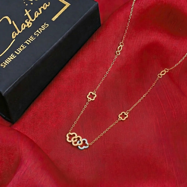 Calastara Tri-Tone Interlocking Clover Station Chain Necklace for Women