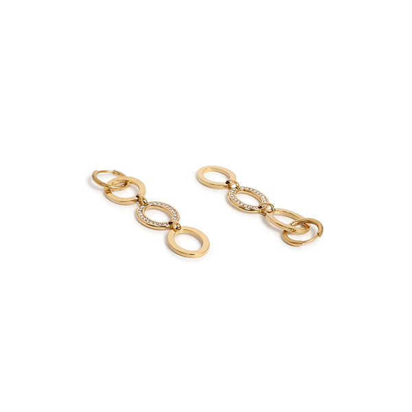 Calastara Crystal Oval Link Gold Drop Earrings for Women