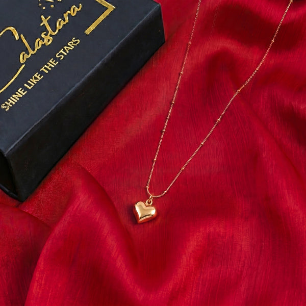 Calastara Puffy Heart Gold Pendant Necklace for Women