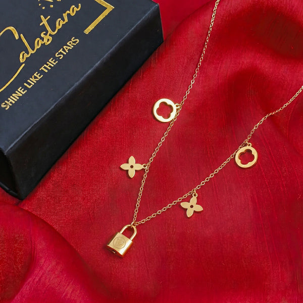 Calastara Lucky Lock Charm Gold Pendant Necklace for Women