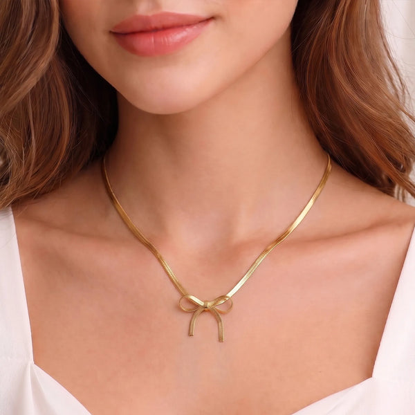Calastara Luxe Bow Gold Plated Statement Necklace for Women