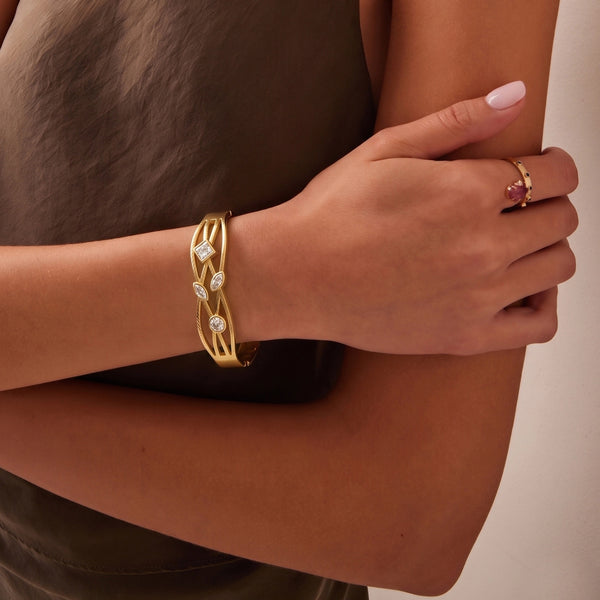 Calastara Geometric Gold Cuff Bracelet – Anti Tarnish Minimal Statement Bracelet