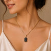 Calastara Emerald-Cut Black Onyx Bezel Pendant Box Chain Necklace for Women