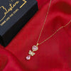 Calastara Pink Heart and Butterfly Crystal Drop Necklace in Gold for Women