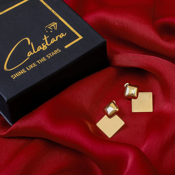 Calastara Geo Luxe Gold Stud Earrings for Women