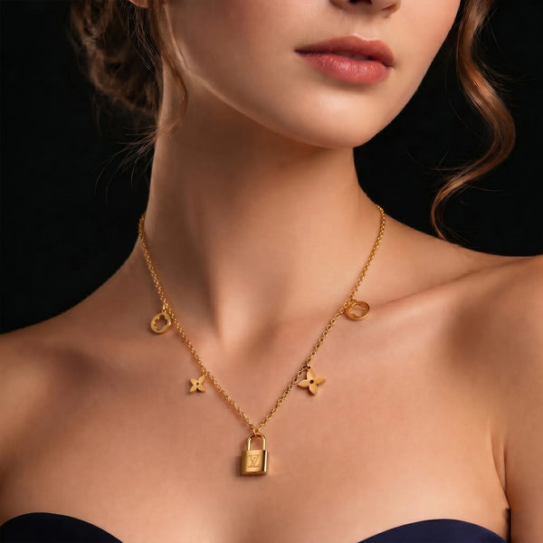 Calastara Lucky Lock Charm Gold Pendant Necklace for Women