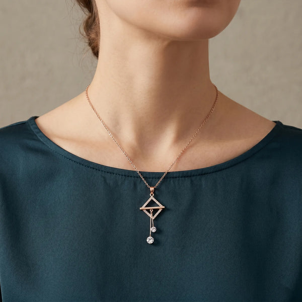 Calastara Rose Gold Geometric Crystal Drop Pendant Necklace for Women