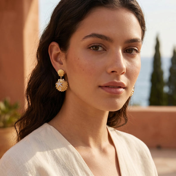 Calastara Ocean Shell & Starfish Drop Earrings for Women