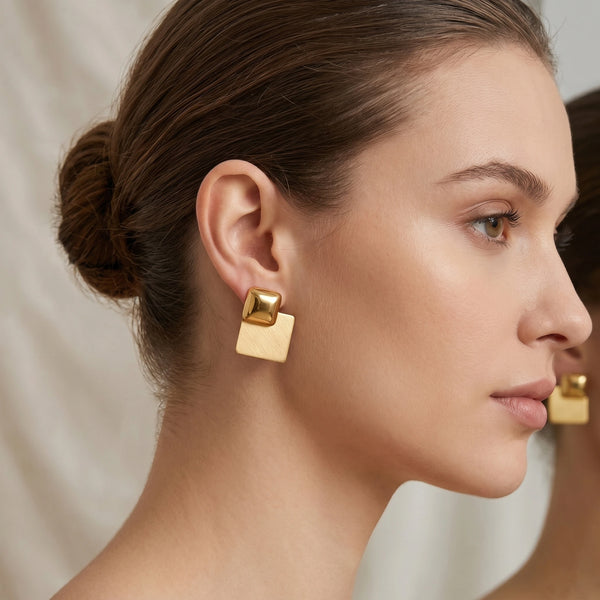 Calastara Geo Luxe Gold Stud Earrings for Women