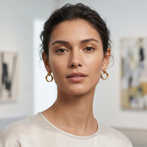 Calastara Interlocking Double Hoop Drop Earrings for Women