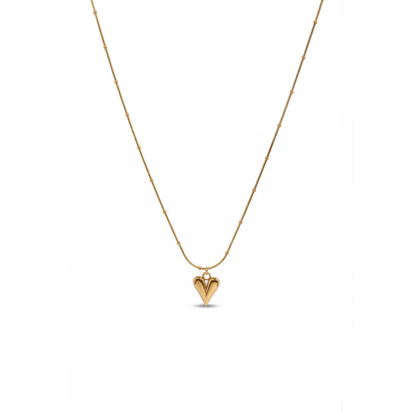 Calastara Polished Puffed Heart Pendant Necklace on Beaded Chain for Women